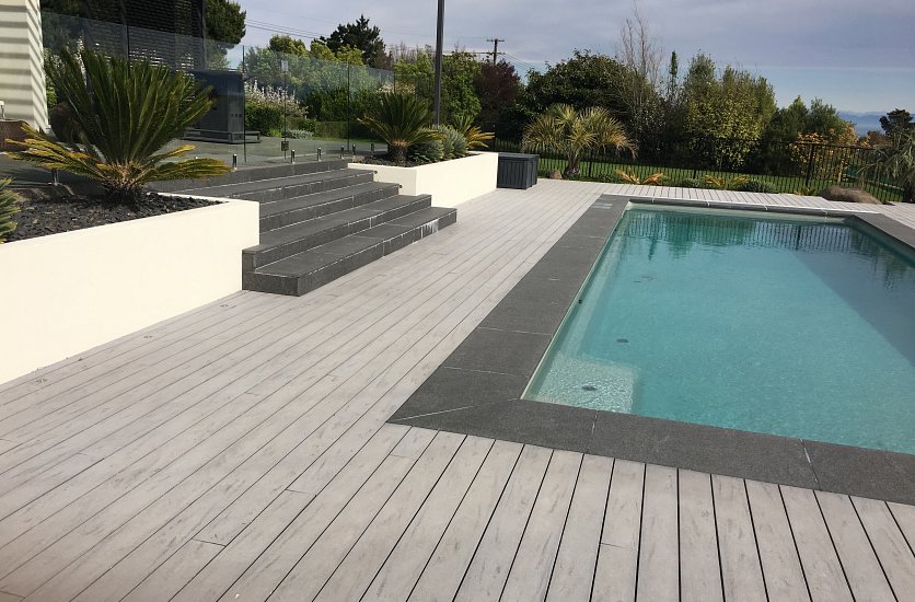 Decking and swimming pool image